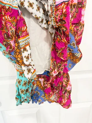 Boho Patchwork Large Midi Skirt Ruffle Festival Hippie Artsy thumbnail 4