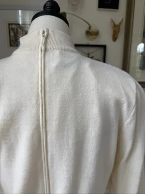 Vintage 80s Ciao Petites 100% Wool Knit Ivory Blouson Dress M thumbnail 6