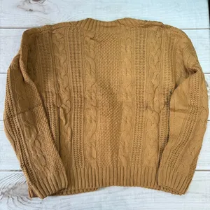 Brown Cable Knit Chunky V Neck Cardigan with 3 Decorative Pearl Buttons 2XL thumbnail 3