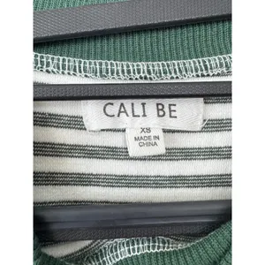 Cali Be Striped Long Sleeve Mock Neck‎ Layered Look Top XS Green White thumbnail 2