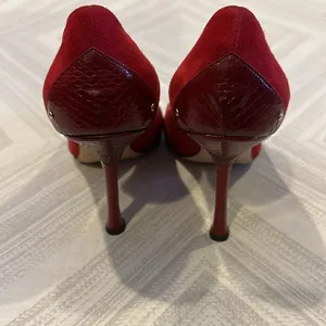 Jimmy Choo Rocky Red Suede Peep-Toe Pumps for Women – Size 37.5 thumbnail 6