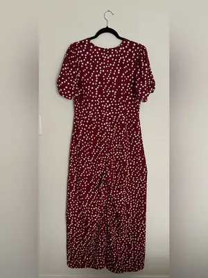 Hayden Los Angeles V-Neck Burgundy Polka Dot Button-Front Jumpsuit thumbnail 3