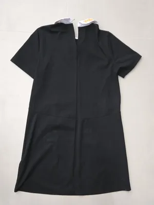 Zara Black Dress with Embroidered White Collar and Burgundy Ribbon Size M thumbnail 4