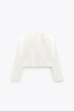 Zara blazer jacket textured double breasted white golden buttons office casual thumbnail 10