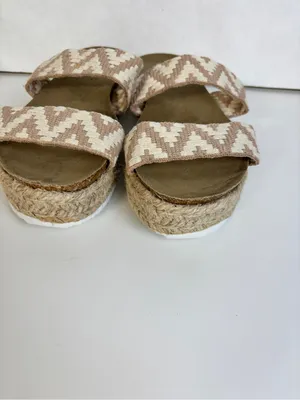 Woven Beige & Cream Espadrille Slide Sandals thumbnail 2