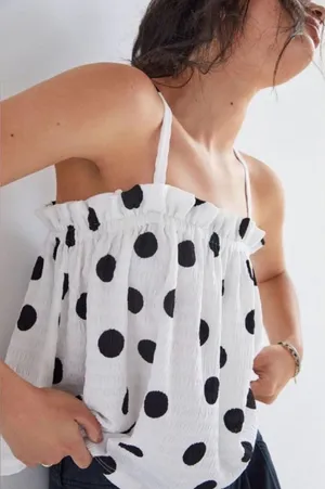 Anthropologie Current Air Black and White Polka Dot Tank thumbnail 1