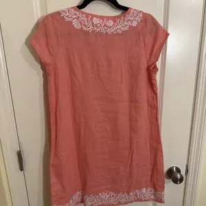 HIHO Tortola Women's Coral 100% Linen White Embroidered Beach Dress Sz. SMALL thumbnail 4