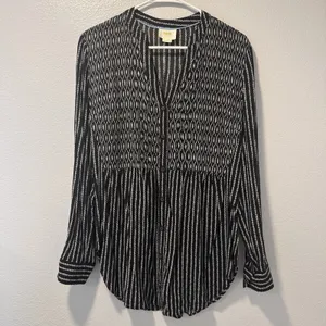 Anthropologie Maeve Size-8‎ Tunic Top Calia Black Geometric Stripe Buttondown thumbnail 3