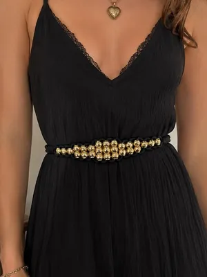 Vintage Ann Taylor 90s Black Braided Rope Gold Bead Belt Medium thumbnail 1