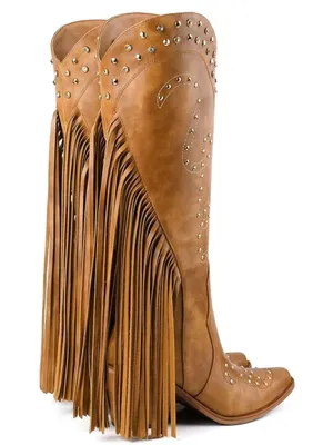 WRFCZGF Cowboy Boots for Women Fringe Knee High Cowgirl Boot Brown. Size 8 thumbnail 1