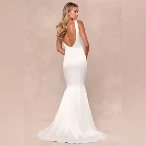 LULU’S Luxe Loveliness White Satin Backless Mermaid Maxi Dress thumbnail 5