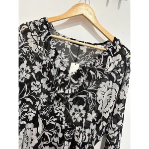 Zara Floral Print Ruffle Mini Dress Black White Long Sleeve V-Neck Size M NWT thumbnail 3