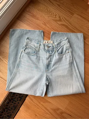 AMO Frida Crop Jeans 26 Light Wash High Rise Wide Leg Denim thumbnail 5