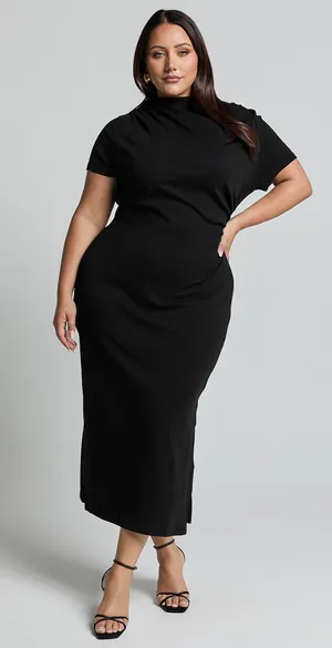 New Showpo Zayna Midi Dress Jersey Short Sleeve Dress In Black MSRP $89 thumbnail 1