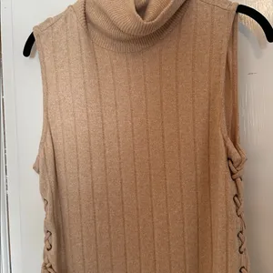 Anthropologie Beige Ribbed‎ Knit Turtleneck Sweater Dress size S EUC thumbnail 3