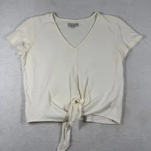 Madewell Texture & Thread Cream Cotton Front Tie V-Neck Short Sleeve Top J8537 M thumbnail 1