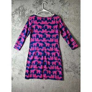 Lilly Pulitzer Marlow Shirt Dress XS Pink Blue Elephant Print Stretch Knit thumbnail 3