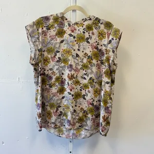 Loft Outlet Floral Tie Back Sleeveless Blouse Cream Yellow Large 506324 Casual thumbnail 2