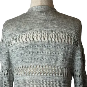 LOFT Outlet Cardigan Women Medium Grey‎ Open Knit Pointelle Longline Sweater thumbnail 4