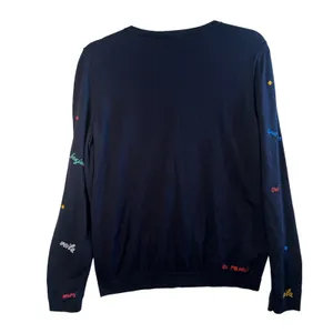 Talbots Cardigan Sweater Navy Blue French Phrase Embroidery Sz‎ M Chic Whimsical thumbnail 2