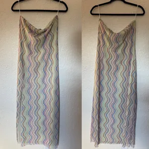 Zara Strapless Mesh Maxi‎ Dress Large Wavy Print Pastel Festival Boho NWT thumbnail 9