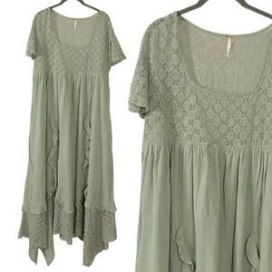 Free People Ethereal Bohemian Bring The Romance Midi Maxi Dress Stone Moss XS thumbnail 10