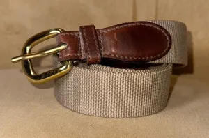 Brown and Tan Two-Tone Belt with Leather Trim thumbnail 1