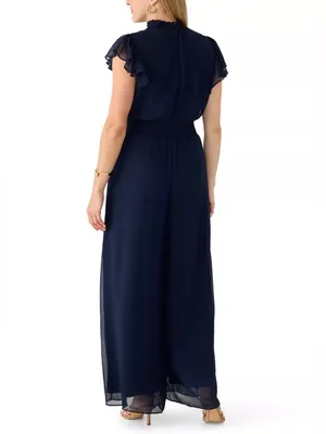 MSK Chiffon Smocked-Trim Flutter-Sleeve Wide-Leg Jumpsuit in Black, Size XL, NWT thumbnail 3