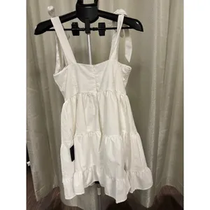 NWT Lulus White Linen-Blend Tiered Tie-Strap‎ Mini Dress - Size Large thumbnail 2