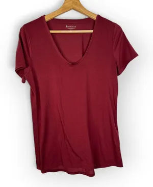 Athleta Women size M Burgundy Soft Drape V Neck Tee Everyday Basic thumbnail 1