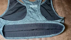 PINK Ultimate Womens Sports Bra Gray Heathered Medium Support Racerback Wireless thumbnail 7