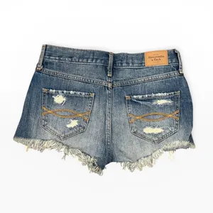 Abercrombie Fitch Distressed‎ Beaded Denim Shorts Blue 00/24 Frayed Hem Mini Y2K thumbnail 2