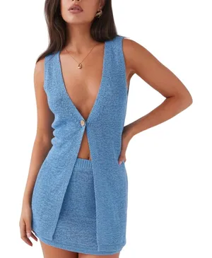 Peppermayo Capri Glow Knit Longline Vest Top Azure Blue Lrg NWT Festival Spring thumbnail 1