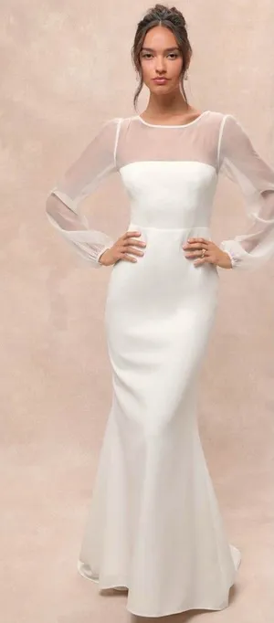 Lulus Immaculate Romance White Sheer Organza Long Sleeve Maxi Dress Small Bridal thumbnail 1
