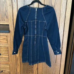 ZARA DARK WASH DENIM LONG SLEEVE MINI DRESS deep indigo fit flare women’s‎ small thumbnail 4