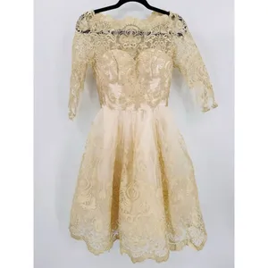 Sheer Gold Lace Overlay Formal Dress Sweetheart Neckline Victorian Regency Sz 2 thumbnail 3