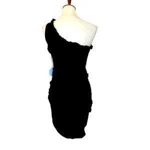 Revolve Black Mini Dress SMALL One Shoulder Bodycon Cotton More to Come $72 NEW thumbnail 5