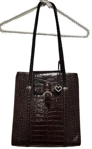 Brighton Vintage Dark Brown Croc Chic Heart Charm Western Business Handbag thumbnail 1