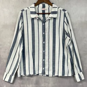 Fresh Produce Women Button Down Top Size XL Striped Cotton Coastal Beachy Preppy thumbnail 14