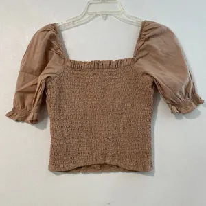 Abercrombie & Fitch Smocked Puff Sleeve Crop Top Beige Size S Cottagecore thumbnail 3