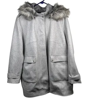 Coffee Shop NY Jacket Women's 2X Gray Full Zip Faux Fur Lined Hood Pockets NWOT thumbnail 1