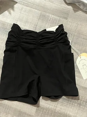 Ruched High-Waist Black Bike Shorts thumbnail 2
