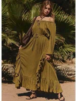 Free People Bohemian Witchy Ethereal Maxi Dress Green Moss Size Small NWT thumbnail 2