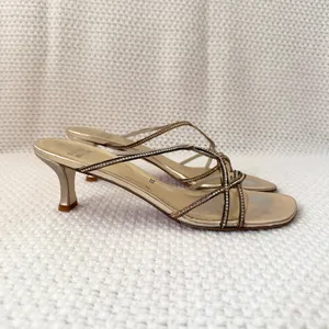 Stuart Weitzman Balance Mule Gold Supple Embellished Kitten Heel Sandals 8N thumbnail 8