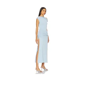 Lioness Original Sin Dress Baby Blue Ribbed One Shoulder Slit Midi Dress Small thumbnail 3