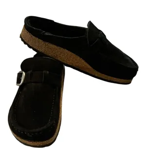 NWOT Birkenstock Buckley Black Suede Shearling Clogs Mules Moccasins Size 39 US 8-8.5 Narrow thumbnail 1