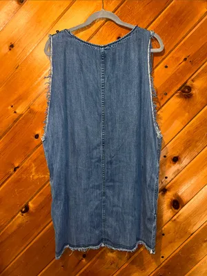 &denim distressed raw edge denim mini shift dress thumbnail 4