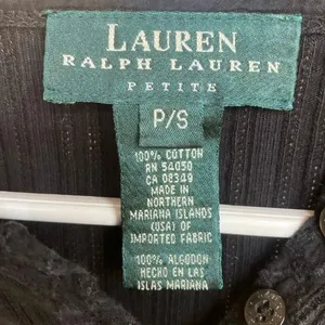 Lauren Ralph Lauren Petite Black Henley Small Petite 100% Cotton #780 thumbnail 2