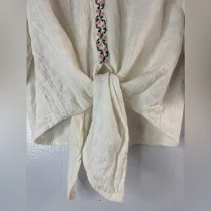 Max Studio L Boho Embroidered Cotton Front Tie Top thumbnail 6