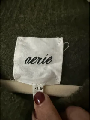 Aerie Olive Green and White Striped Sweater XS thumbnail 2
